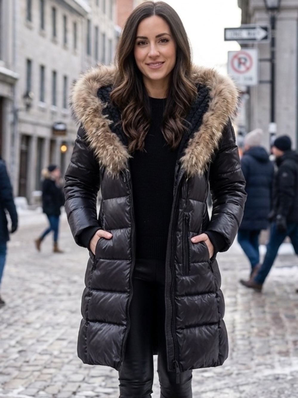 Rudsak Atelier Noir Sz M Black Puffer Down Filled Hooded Fur Winter Coat